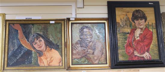 Alan Crisp, 3 oils on canvas, assorted portraits, one signed and dated 1941 largest 63 x 48cm
